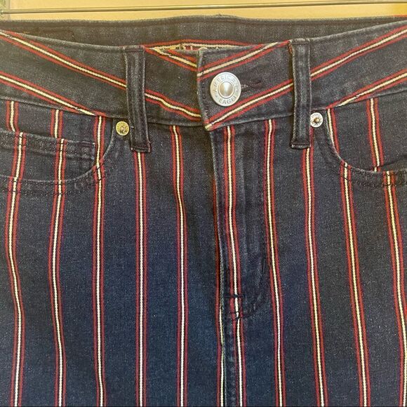 A&E Super Stretch Red & White Striped Frayed Mini Skirt 0 - Picture 5 of 9